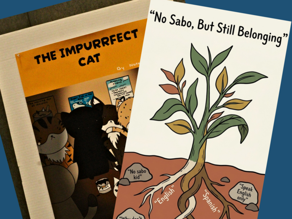 Sample posters that present cats and plants as metaphors for belonging