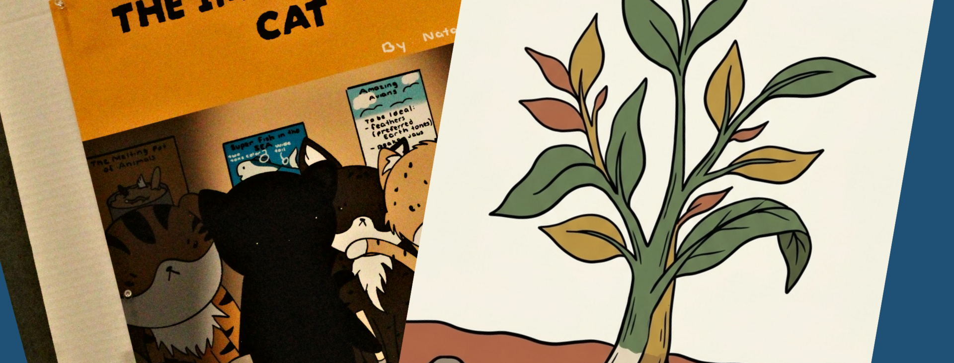 Sample posters that present cats and plants as metaphors for belonging
