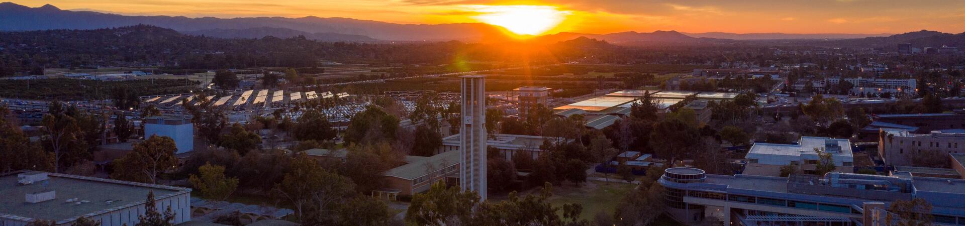 Symposium Banner shows UCR landscape in the afternoon sun